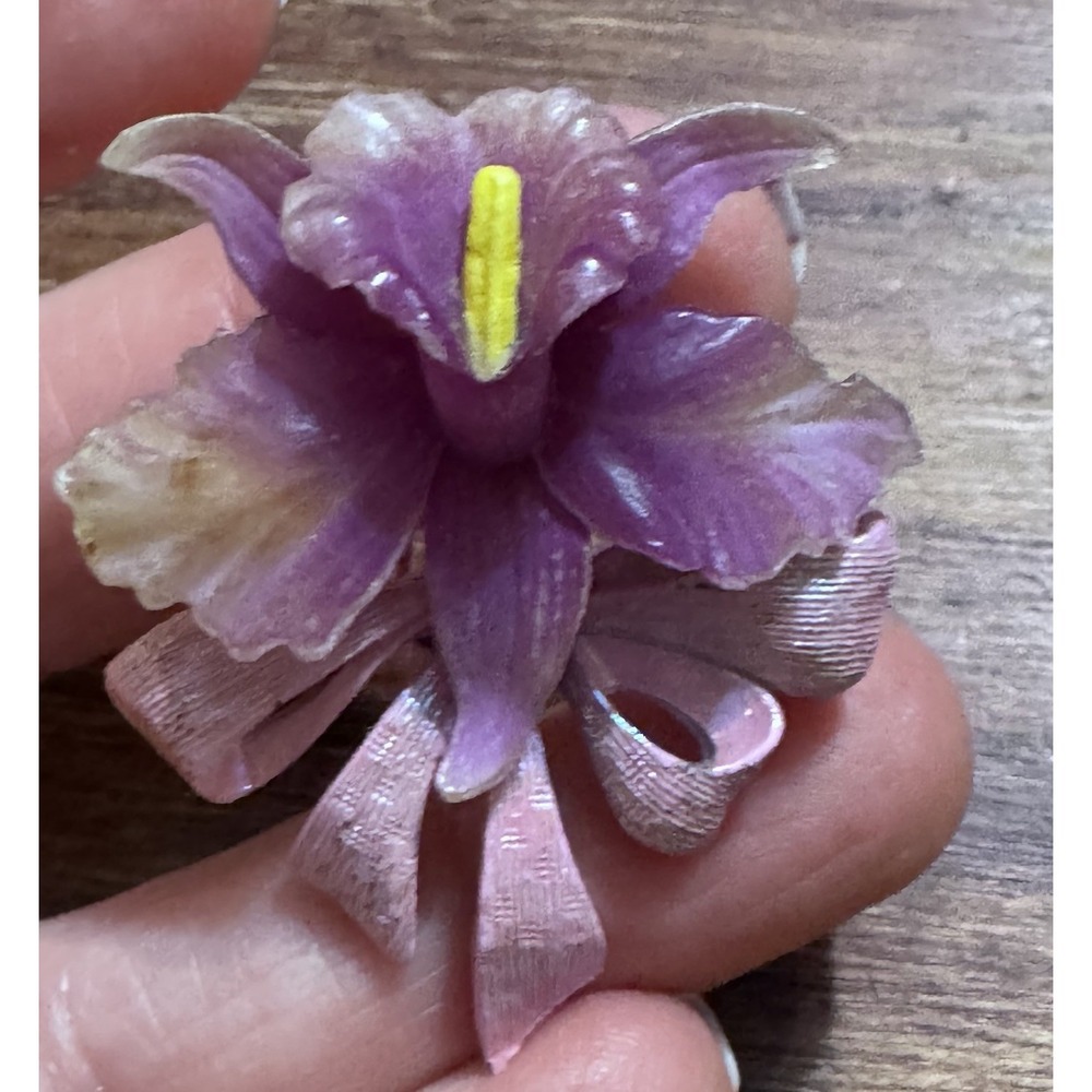 Vintage Purple Flower‎ Brooch Pin - Picture 7 of 10